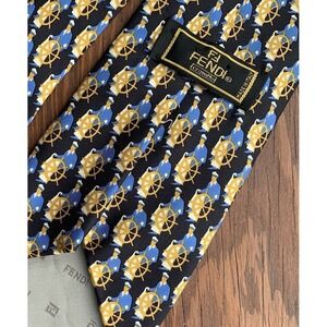 FENDI Mens 100‎ % Silk Tie Nautical Sailor Boat Wheel Yacht Suit Summer Cruise